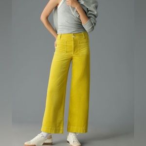 Anthropologie Maeve The Colette Wide Leg Cropped Corduroy Pant Sz 26 Chartreuse